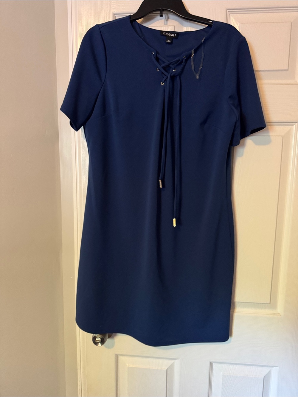 Roz & Ali Navy Lace-Up Shift Dress